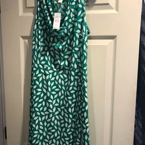 LOFT Green and White Leaf Print Midi Dress
